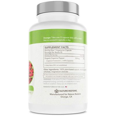 Nature Restore Cayenne Pepper Extract Supplement, Standardized to 0.45 Percent Capsaicin, 70,000 Scoville Heat Units, 90 Capsules, Manufactured in USA, Non-GMO &amp; Gluten Free