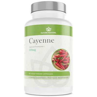 Nature Restore Cayenne Pepper Extract Supplement, Standardized to 0.45 Percent Capsaicin, 70,000 Scoville Heat Units, 90 Capsules, Manufactured in USA, Non-GMO &amp; Gluten Free