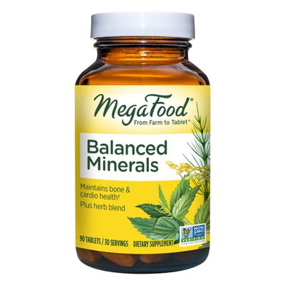 MegaFood Balanced Minerals - Calcium, Fermented Magnesium Glycinate, Zinc, Selenium, GTF Chromium, Molybdenum, Nettle Leaf, Horsetail Leaf - Made Without 9 Food Allergens - 90 Tablets (30 Servings)