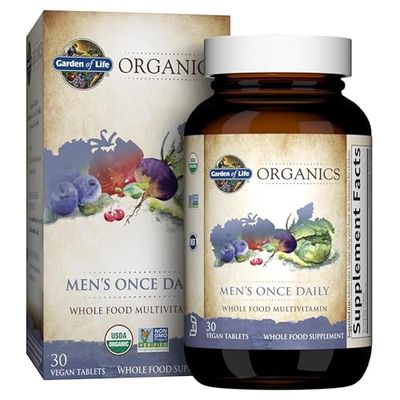 Garden of Life Organics Multivitamin for Men - Men&#39;s Once Daily Whole Food Vitamin Supplement Tablets, Vegan, 30 Count