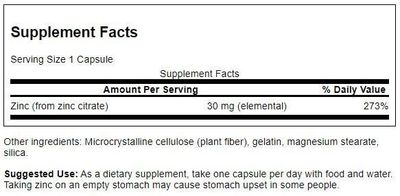 Swanson Zinc (Citrate) 30 Milligrams 60 Capsules