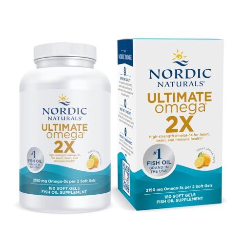 Nordic Naturals Ultimate Omega 2X, Lemon Flavor - 180 Soft Gels - 2150 mg Omega-3 - High-Potency Omega-3 Fish Oil with EPA &amp; DHA - Promotes Brain &amp; Heart Health - Non-GMO - 90 Servings