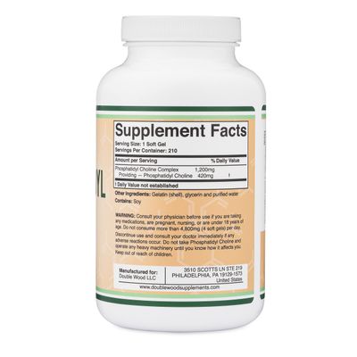 Phosphatidylcholine 1,200mg - 210 Softgels - Enhanced Version of Sunflower and Soy Lecithin (Choline Supplements) - Non-GMO and Gluten Free to Support Brain Health by Double Wood