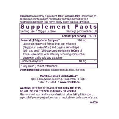 ResVitle Resveratrol 500 mg - Resveratrol Supplement for Men and Women - 60 Veggie Capsules