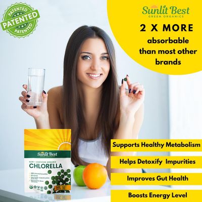 Sunlit Best USDA Organic Premium Chlorella Tablets 500 Tabs | 100% Pure Chlorella Superfood Supplement High in Protein, Chlorophyll, Vitamins, & Minerals | Supports Good Health, Wellbeing & Recovery