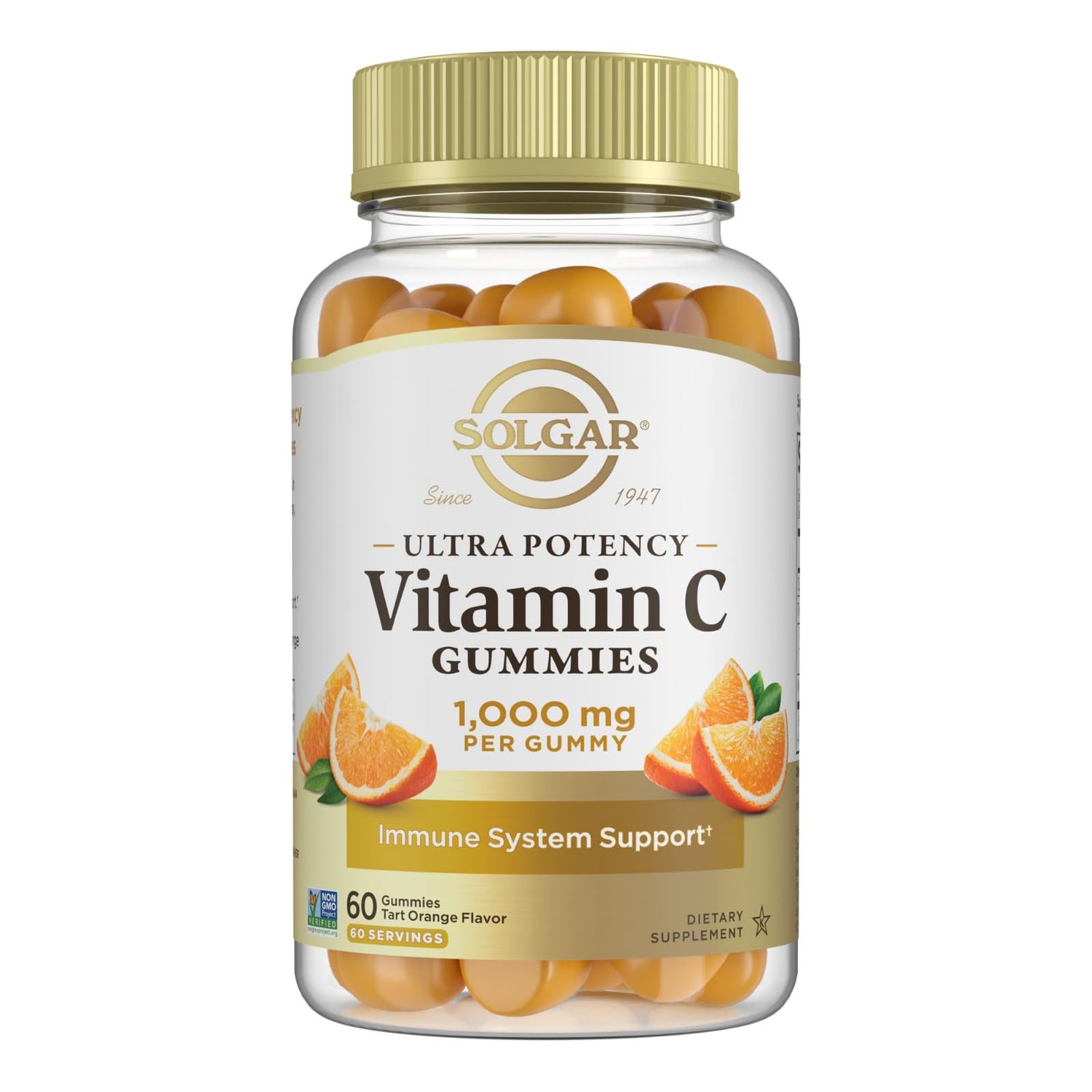 Solgar Vitamin C Gummies for Adults 1,000mg Ultra Potency Vitamin C Immune System Support for Women &amp; Men - Tasty Tart Orange Flavor, Vegan &amp; Gluten Free Gummy, 2 Month Supply, 60 Servings, 2g Sugar