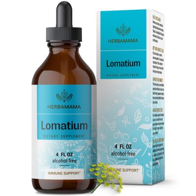 HERBAMAMA Lomatium Tincture - Lomatium Dissectum Extract Vegan Supplement - Lung Detox and Cleanse Lomatium Root Drops - Alcohol &amp; Sugar-Free Non-GMO, 56-Day Supply