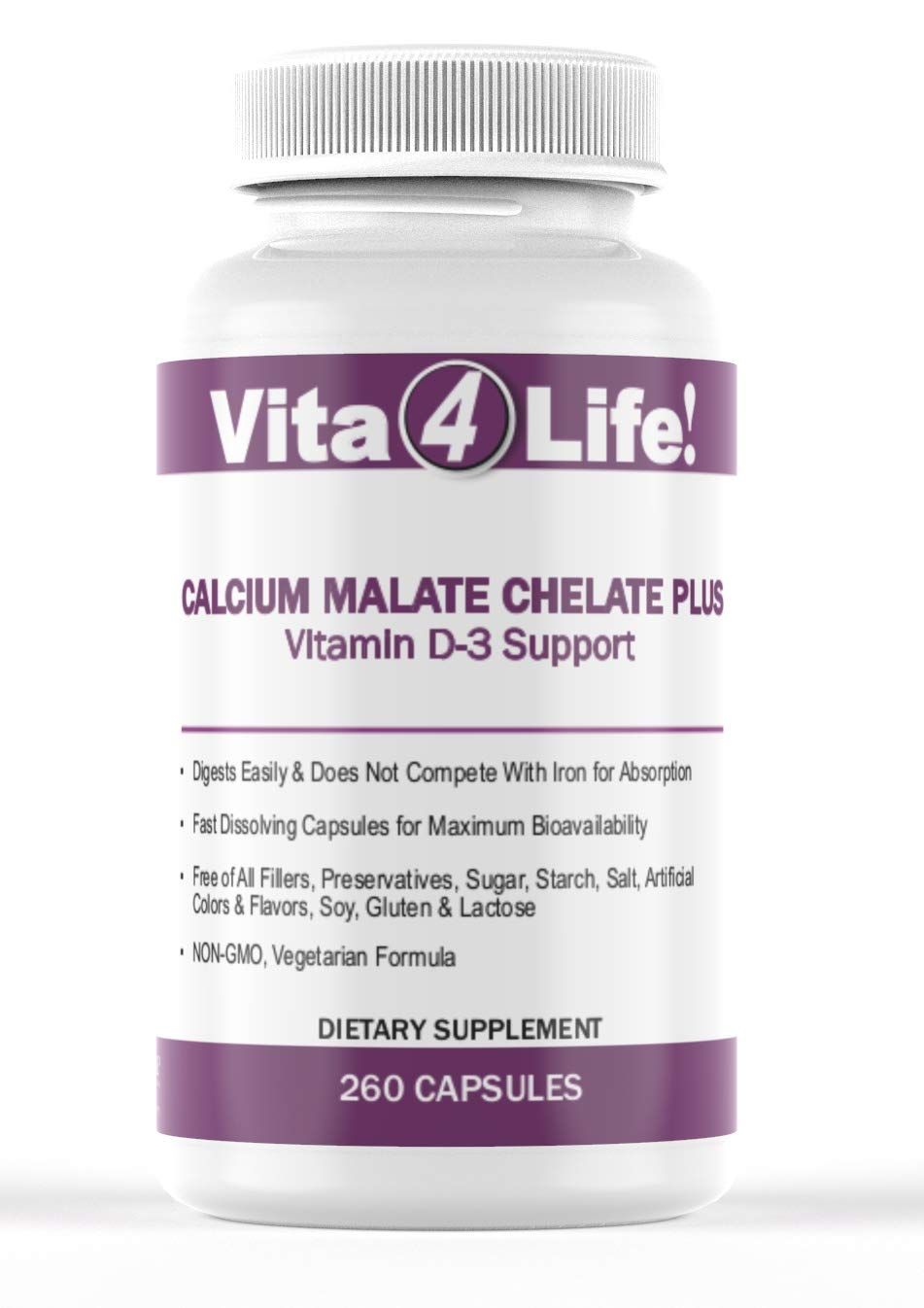 Vita4life, 300 Mg, Calcium Malate Chelate &#39;Plus&#39; Vitamin D3 Support - 260 Count