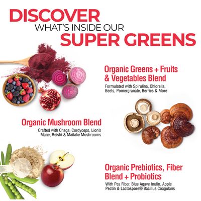 Country Farms Organic Super Greens Berry Flavor, 50 Organic Super Foods, Packed with Fiber, USDA Organic Drink Mix, Fruits, Vegetables, Mushrooms &amp; Probiotics, Supports Energy, 5g Fiber