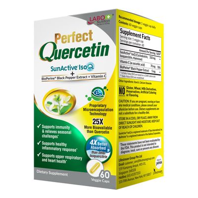 LABO Nutrition Perfect Quercetin SunActive IsoQ Bioflavonoids, Vitamin C, 25x More Bioavailable, for Immune, Allergy, Sinus Relief, and Cardiovascular Support - Healthy Inflammation Response - 60s