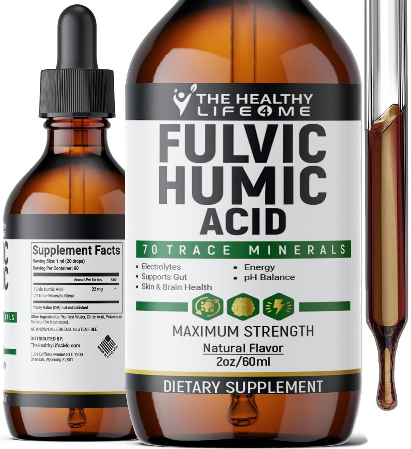 THE HEALTHY LIFE 4 ME Organic Fulvic Acid + 72 Trace Minerals | Digestion | Hydration | Keto, Dietary Supplement Drop| Energy | pH Balance | 2-Month Supply