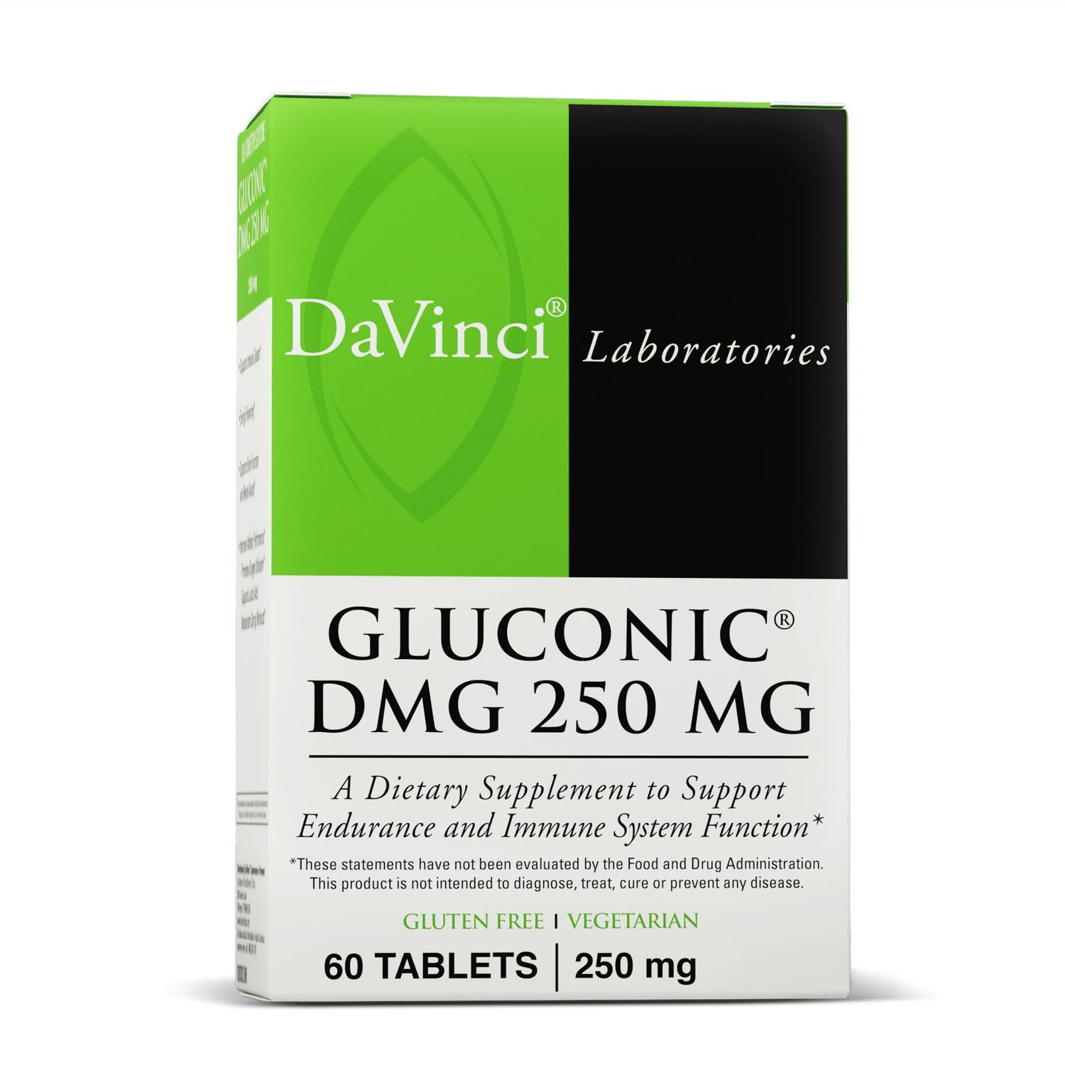 DAVINCI Labs Gluconic DMG 250 mg - Dietary Supplement to Support Endurance and Immune System Function - with 250 mg N,N-Dimethylglycine per Tablet - Vegetarian - Gluten-Free - 60 Chewable Tablets