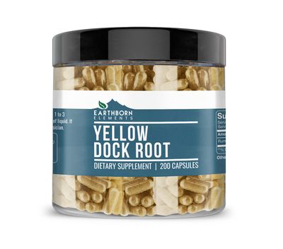 Earthborn Elements Yellow Dock Root 200 Capsules, Pure &amp; Undiluted, No Additives