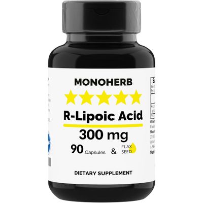 MONOHERB R-Lipoic Acid 300 mg - 90 Vegetarian Capsules - Stabilized R-Alpha-Lipoic Acid