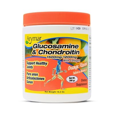 Arymar Glucosamine &amp; Chondroitin 1500mg-1200mg with Collagen, Supports Joint Health, Orange Flavor