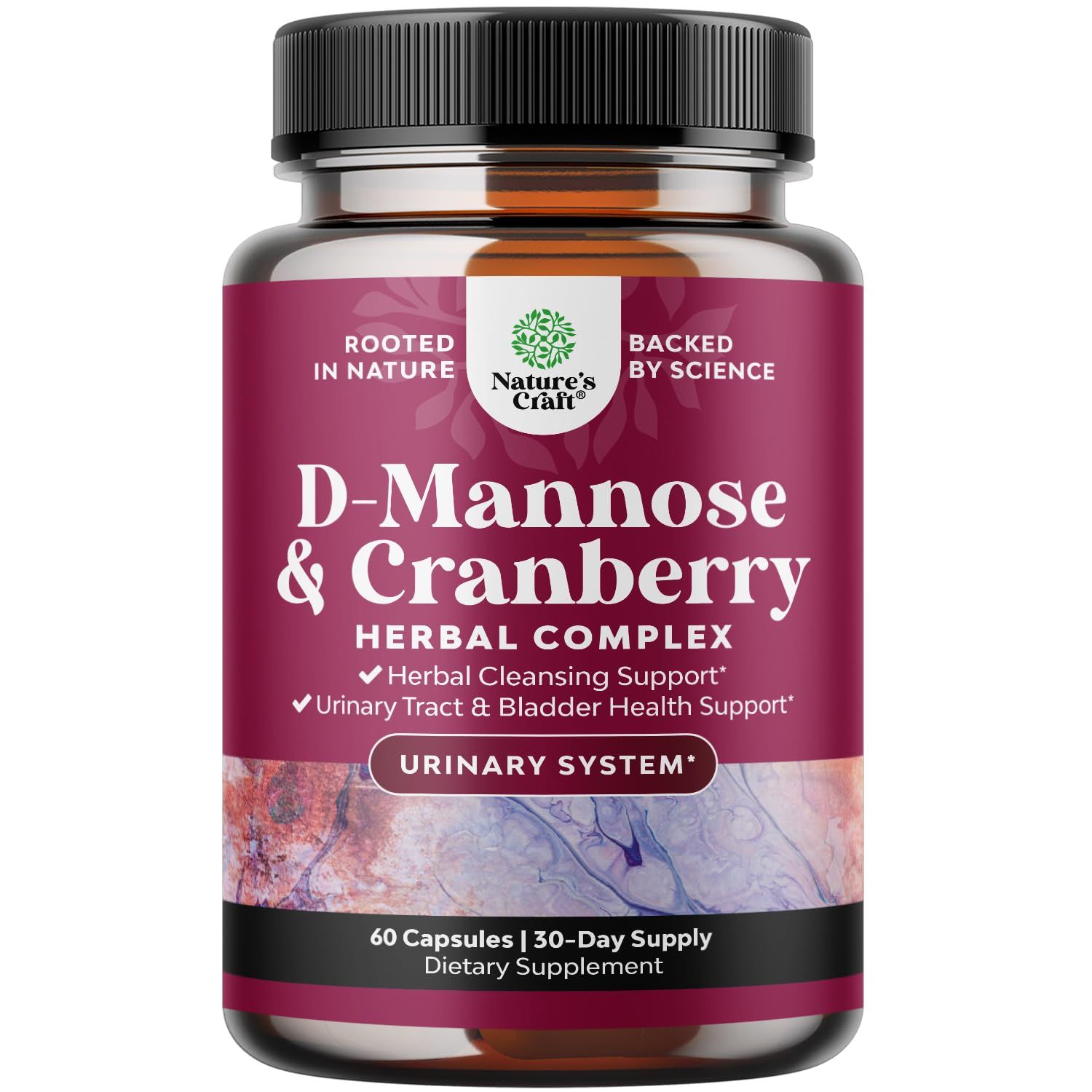 D Mannose with Cranberry Extract Capsules - Potent D Mannose Capsules for Kidney Cleanse and Urinary Tract Health for Women - D-Mannose 1000mg Capsules with 1000mg Per Serving (1 Month Supply)
