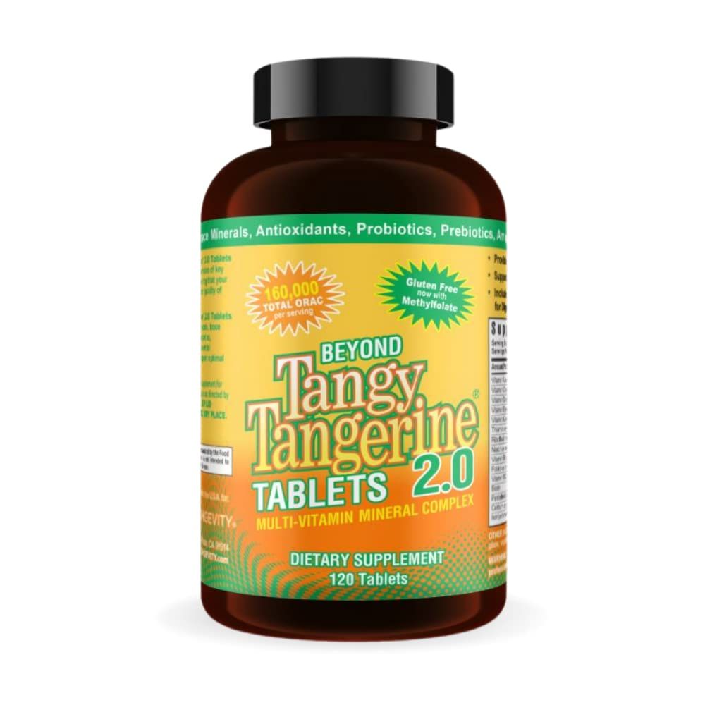 Youngevity Beyond Tangy Tangerine 2.0 Multi-Vitamin &amp; Mineral Complex - Made with Natural &amp; Whole Foods | 160,000 ORAC | 120 Tablets | 1 Bottle