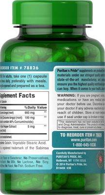 Puritan's Pride Turmeric Curcumin 1000 Mg W/Bioperine Capsules, 60 Count