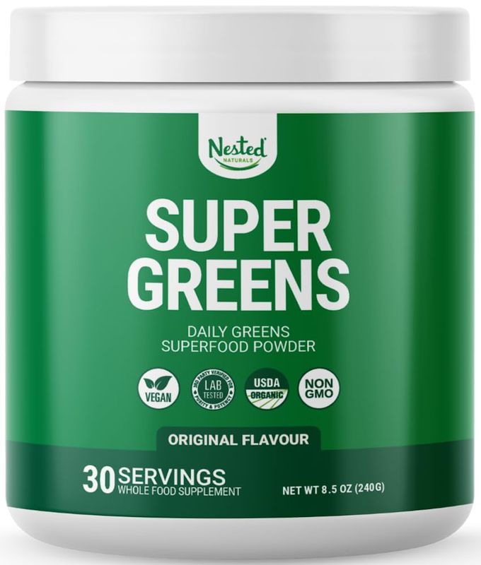 Super Greens Daily Greens Superfood Powder - Certified USDA Organic Green Powder w/20+ Whole Foods, Spirulina Powder, Wheat &amp; Barley Grass - Probiotics, Fiber &amp; Enzymes - Original Flavour, 30 Servings