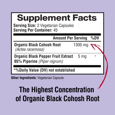 Happi Mi Nutrition Black Cohosh Made with Organic Black Cohosh Root 1300MG per Serving, Balance Hormones, Natural Menopause &amp; Menstrual Support, Women Health Support, 90 Vegan Capsules, 45 Servings