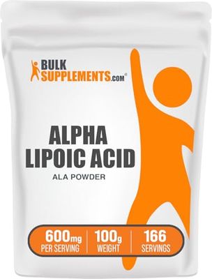 BulkSupplements.com Alpha Lipoic Acid Powder - ALA Supplement, Alpha Lipoic Acid 600mg - ALA Powder, Gluten Free - 600mg of Alpha-Lipoic Acid per Serving, 100g (3.5 oz) (Pack of 1)