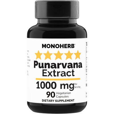 MONOHERB Punarvana 1000 mg - 90 Vegetarian Capsules - Ayurvedic Punarnava Supplement - Boerhavia Diffusa