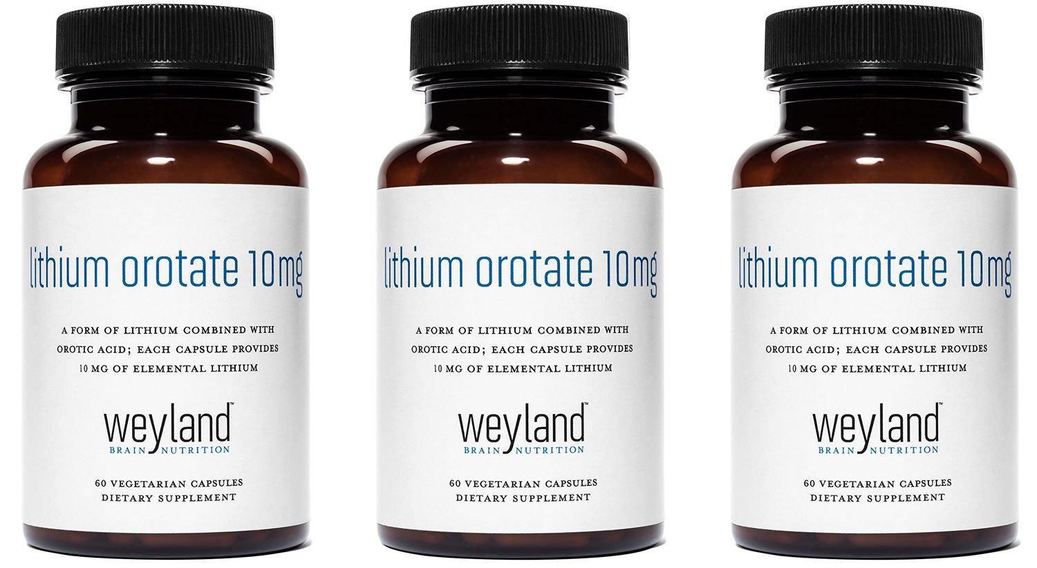 Weyland Brain Nutrition: Lithium Orotate 10mg (3 Bottles), 180 Vegetarian Capsules, Lithium Supplement Supports Healthy Mood, Behavior, Memory and Wellness