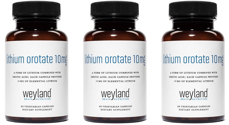 Weyland Brain Nutrition: Lithium Orotate 10mg (3 Bottles), 180 Vegetarian Capsules, Lithium Supplement Supports Healthy Mood, Behavior, Memory and Wellness