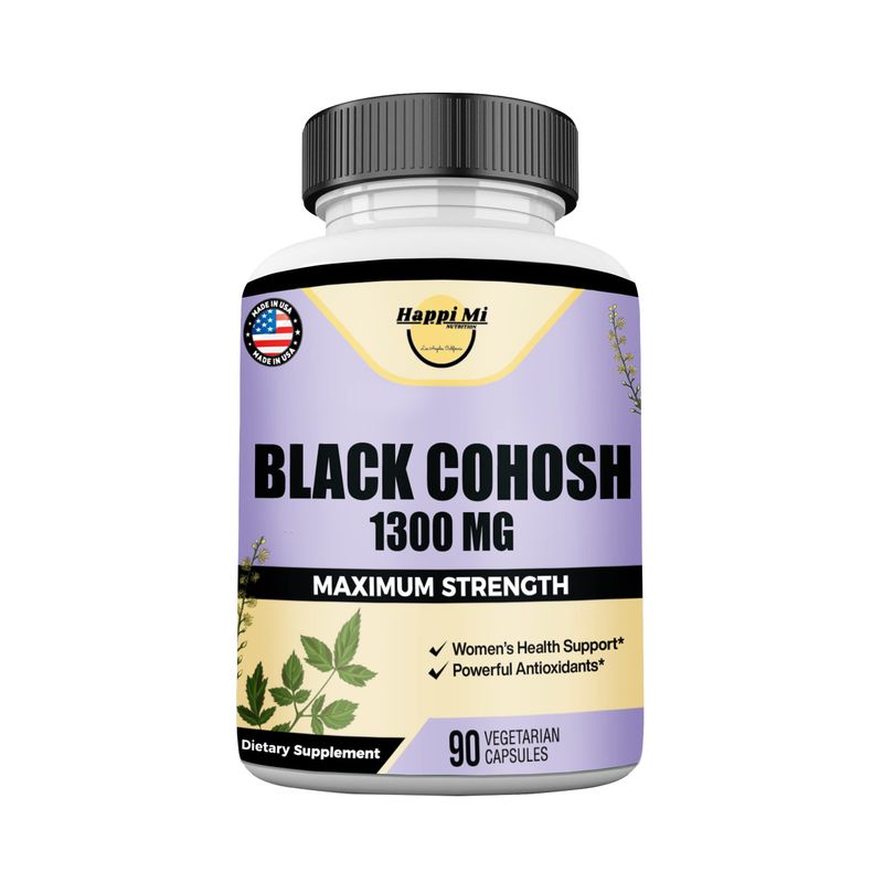 Happi Mi Nutrition Black Cohosh Made with Organic Black Cohosh Root 1300MG per Serving, Balance Hormones, Natural Menopause &amp; Menstrual Support, Women Health Support, 90 Vegan Capsules, 45 Servings