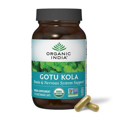 Organic India Gotu Kola Herbal Supplement - Adaptogen for Brain &amp; Nervous System Support, Vegan, Gluten-Free, Kosher, USDA Certified Organic, Non-GMO, Calming, Clarity - 90 Capsules