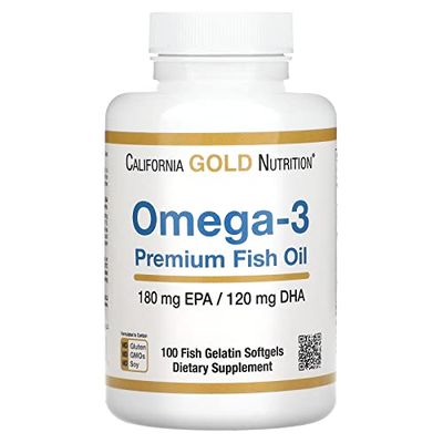 Omega-3 Premium Fish Oil by California Gold Nutrition, Concentrated Formula with EPA &amp; DHA, Support for Optimal Lipid Profile &amp; Immune System, Gluten Free, Non-GMO, 100 Fish Gelatin Softgels