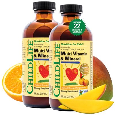 CHILDLIFE ESSENTIALS Kids Multivitamin &amp; Mineral - Kids Vitamins, Liquid Multivitamin for Kids, Toddler Multivitamins, Liquid Vitamins, Baby Multivitamin - Natural Orange &amp; Mango, 8 Fl Oz (Pack of 2)