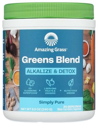 Amazing Grass Greens Superfood Alkalize &amp; Detox: Greens Powder with Beet Root Powder, Digestive Enzymes, Prebiotics &amp; Probiotics, 30 Servings (Packaging May Vary)