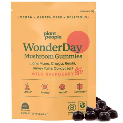 Plant People WonderDay Mushroom Gummies - Lions Mane, Cordyceps, Chaga Mushroom Supplement to Support Immune System De-Stress Boost Mood &amp; Energy in Adults Natural, Vegan, Non-GMO (60 Count)
