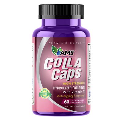 America Medic &amp; Science Colla Caps (60 Caplets) | Collagen and Hyaluronic Acid Supplement with Vitamin C | for Men and Women | Repairs and Restores Skin Elasticity | Promotes Healthy Hair Growth