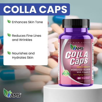 America Medic &amp; Science Colla Caps (60 Caplets) | Collagen and Hyaluronic Acid Supplement with Vitamin C | for Men and Women | Repairs and Restores Skin Elasticity | Promotes Healthy Hair Growth
