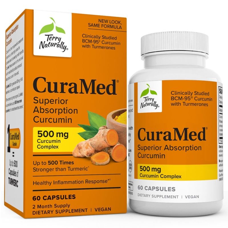 Terry Naturally CuraMed 500mg - Antioxidant Supplement for Brain &amp; Immune Health Support - Supplement with Curcumin &amp; Turmeric Essential Oil - Herbal Liver Support - 60 Softgels