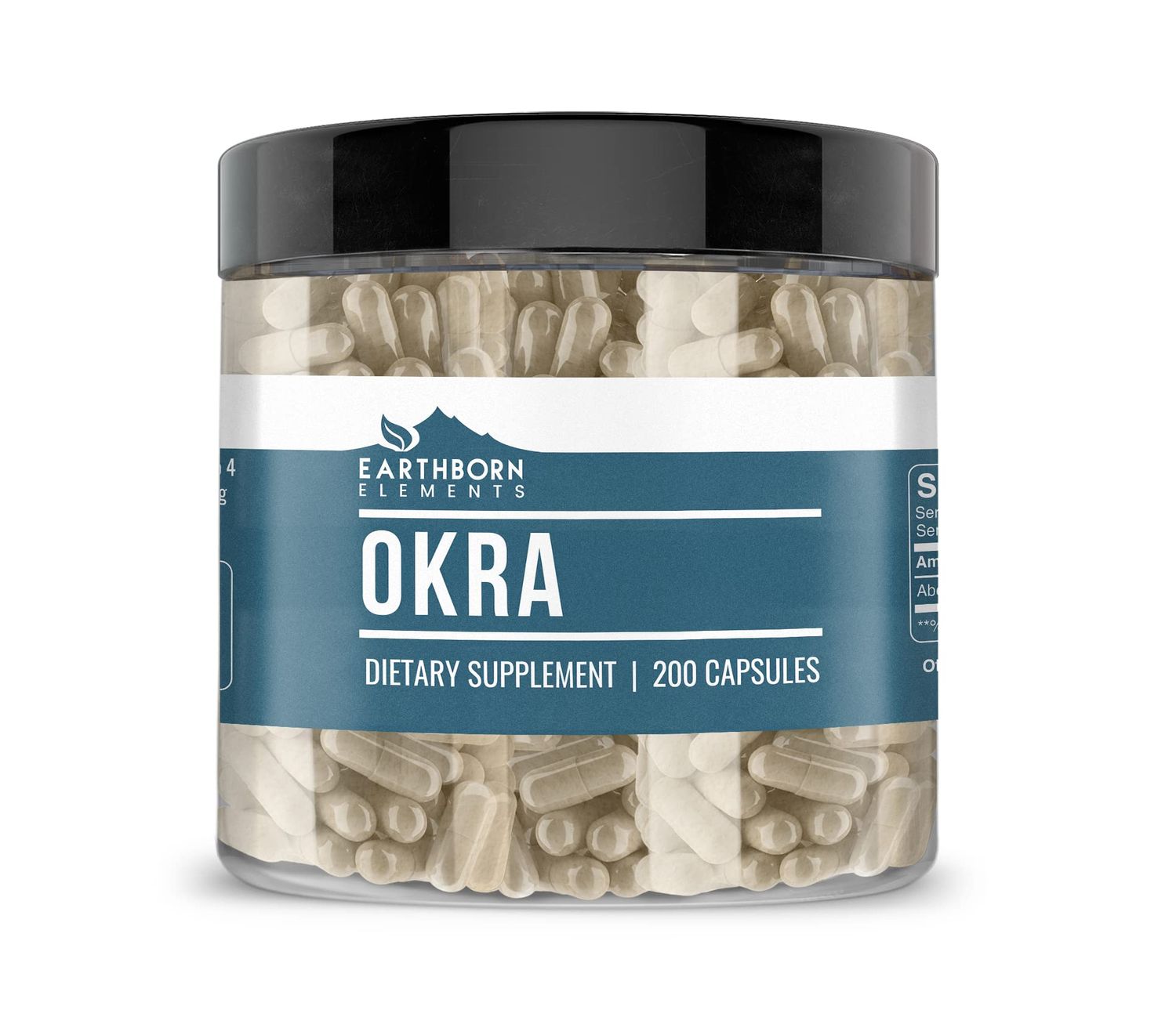Earthborn Elements Okra Extract 200 Capsules, Pure &amp; Undiluted, No Additives