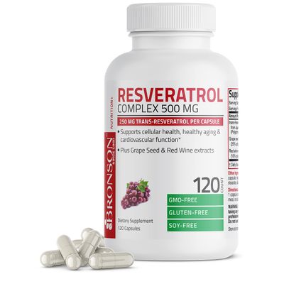 Bronson Resveratrol 500 Complex Standardized Trans-Resveratrol + Grape Seed &amp; Red Wine Extract, 120 Capsules