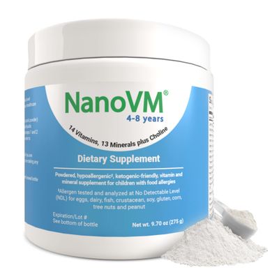 NanoVM 4-8 Years, Allergen-Free Kids Multivitamin, Unflavored Powdered Vitamins, Multivitamin Powder with 14 Vitamins &amp; 13 Minerals, Low-Carbohydrate Vitamin Supplements, 275g - Solace Nutrition