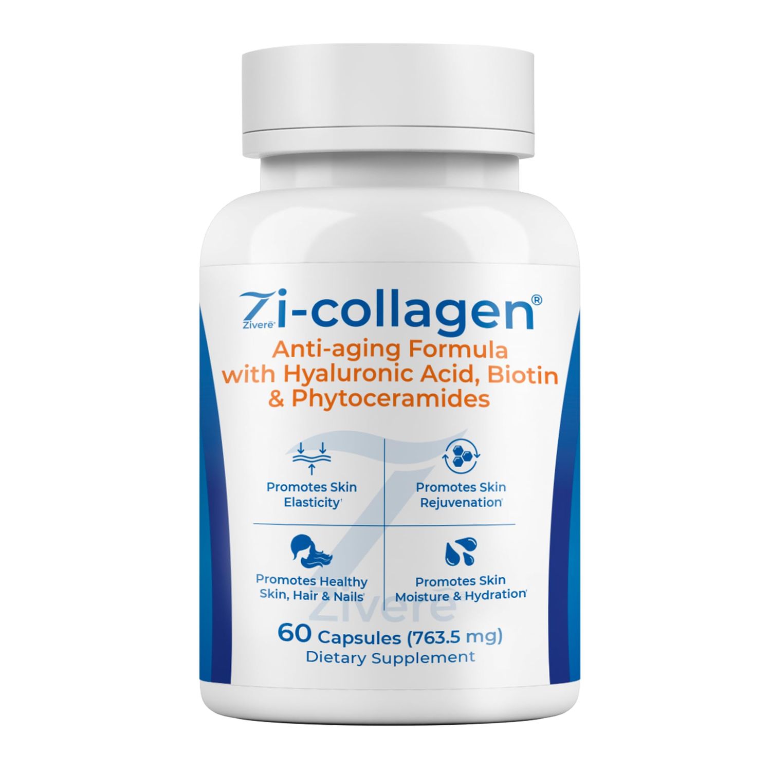 Zivere Zi-Collagen - Premium Collagen Capsules with Phytoceramides Hyaluronic Acid and Biotin - Skin Hair and Nails Advanced Anti Aging Supplement - Multivitamin for Women &amp; Men - 60 Pills