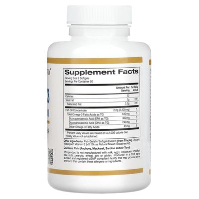 Omega-3 Premium Fish Oil by California Gold Nutrition, Concentrated Formula with EPA &amp; DHA, Support for Optimal Lipid Profile &amp; Immune System, Gluten Free, Non-GMO, 100 Fish Gelatin Softgels