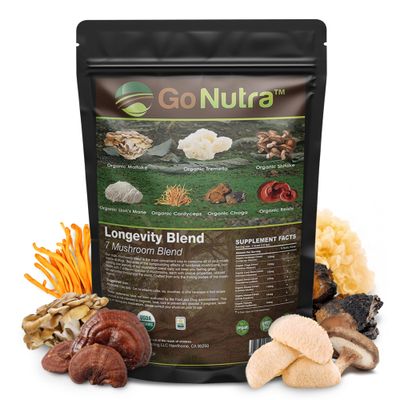 Go Nutra - Organic 7 Mushroom Supplement, Longevity Mushroom Powder with Lions Mane, Chaga, Shiitake, Maitake, Reishi, Tremella, and Cordyceps Mushroom, Non-GMO, Gluten-Free, Vegan, 4 oz