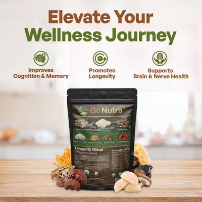 Go Nutra - Organic 7 Mushroom Supplement, Longevity Mushroom Powder with Lions Mane, Chaga, Shiitake, Maitake, Reishi, Tremella, and Cordyceps Mushroom, Non-GMO, Gluten-Free, Vegan, 4 oz