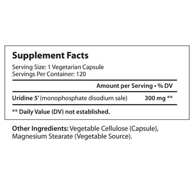 LongLifeNutri Uridine Monophosphate 300mg - 120 Veg Caps | Made in USA | Choline Enhancer for Brain &amp; Memory | Supports Synapses Growth
