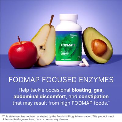Microbiome Labs FODMATE Digestive Enzymes for Women & Men - Digestive Support for Low FODMAP Protocols & Occasional Bloating, Gas & Stomach Relief (120 Capsules)