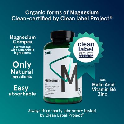 Puori Organic Magnesium Zinc Supplement - 300mg - 240 Vegan Capsules - High Absorption M3 Complex for Sleep, Immune Support, Energy, Muscle Recovery, Relaxation &amp; Leg Cramps - Zinc &amp; Vitamin B6