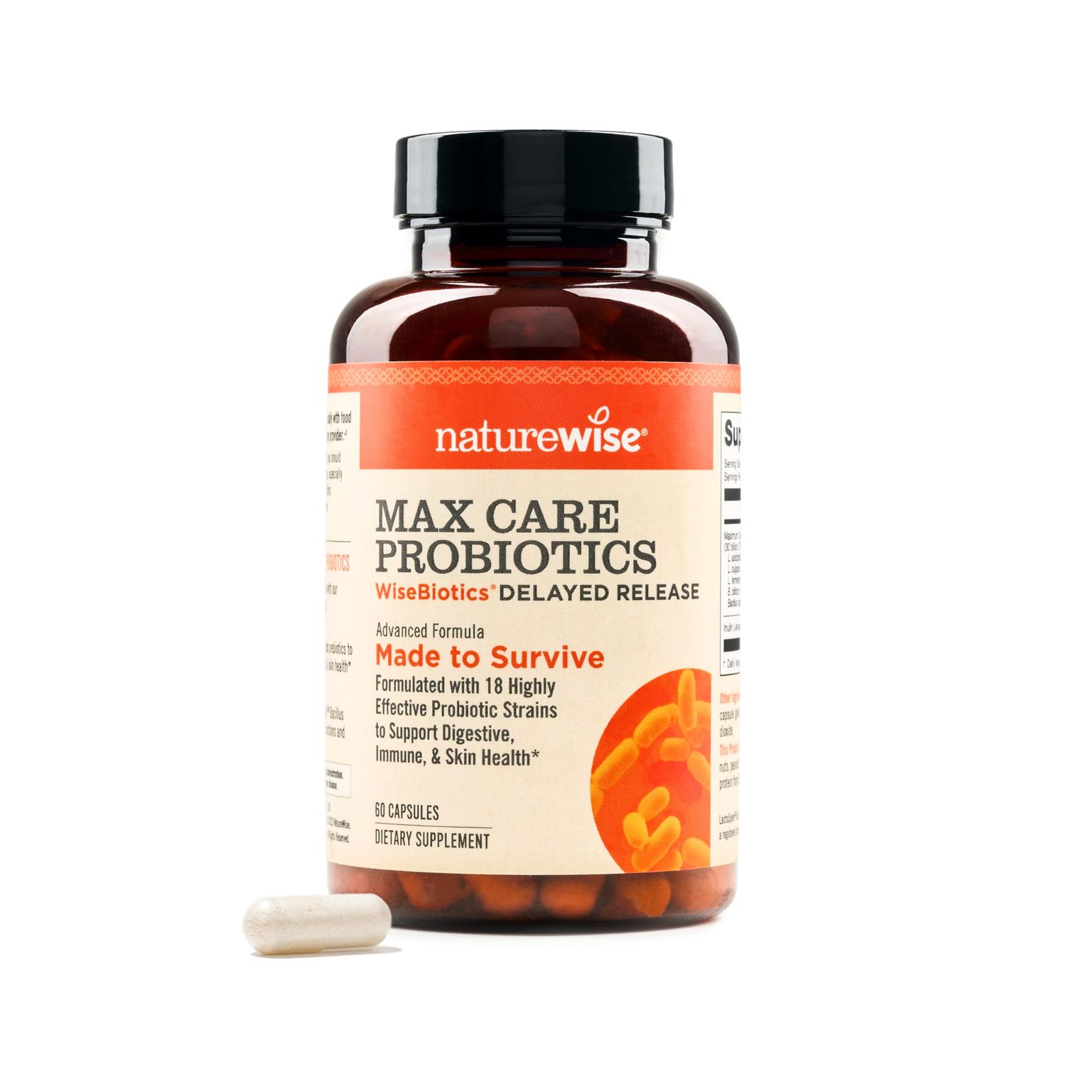 NatureWise Max Probiotics for Women &amp; Men - 30 Billion CFU 18 Strains With Prebiotics - Advanced Probiotics For Digestive Health - Delayed-Release Capsules, Gluten Free - 60 Capsules[2-Month Supply]