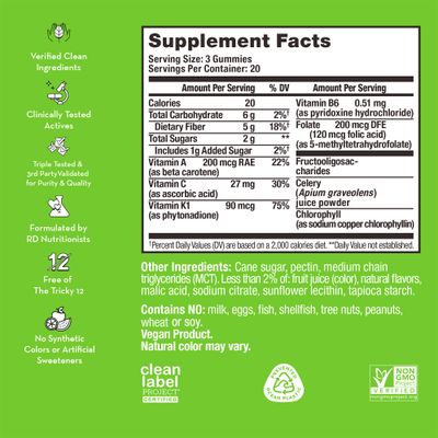 HUM Celery Juice Fiber Gummies The First Prebiotic Celery Juice Gummy, Supports Detoxification and A Daily Green Boost with Celery Juice, Chlorophyll, and Prebiotic Fiber (60-Count)