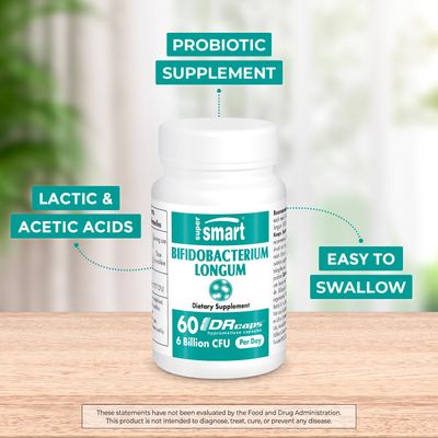 Supersmart - Bifidobacterium Longum (BB536) 6 Billion CFU per Day - Probiotics & Prebiotics Supplement | Non-GMO & Gluten Free - 60 DR Capsules